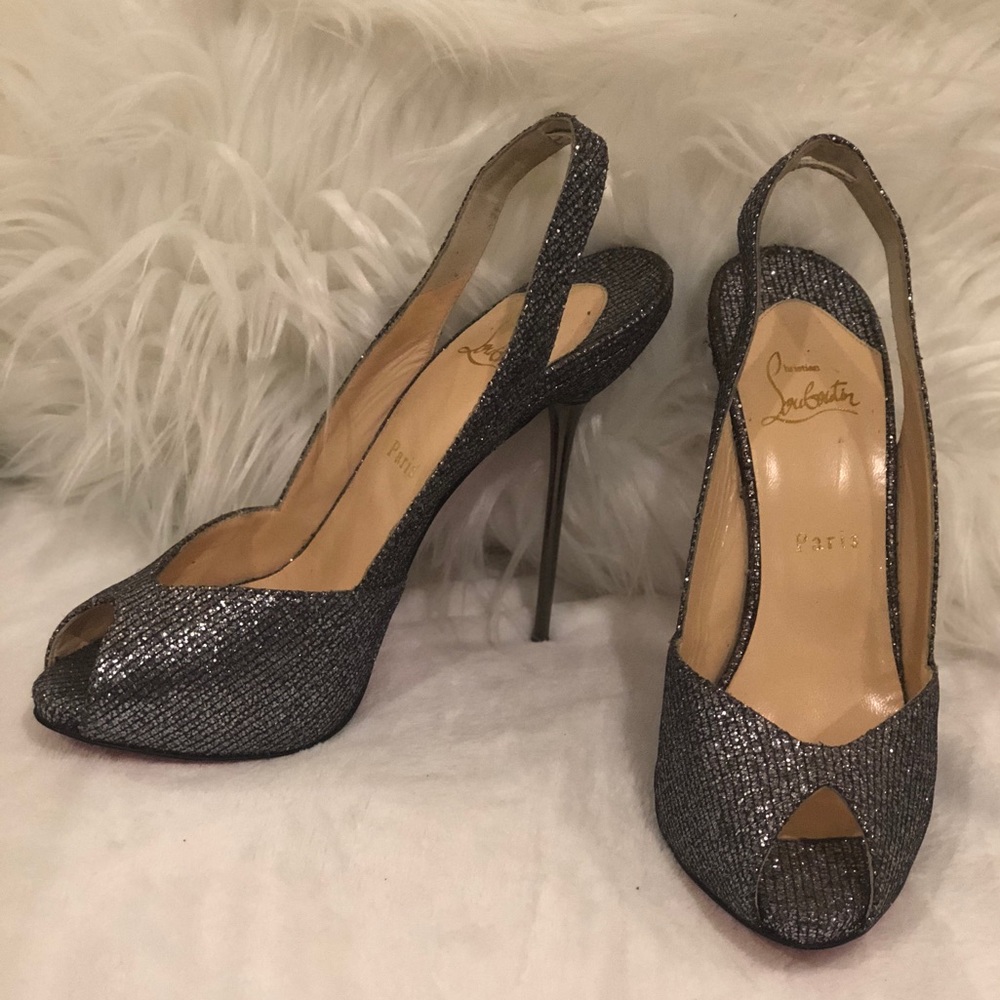 Silver Slingback Platform Red Sole Pump